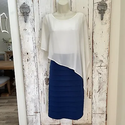 AA Studio Size 10 Woman's Navy Blue White Blouson Layered Career Cocktail Dress • $22.90