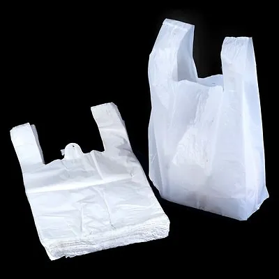 £8.70 • Buy 100 X Extra Strong LARGE JUMBO WHITE Plastic Vest Carrier Bags 13 X 19 X 23   