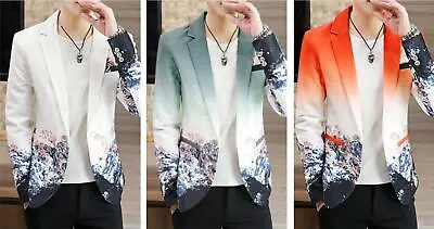 $52.34 • Buy Printing Men's Blazer Jacket Slim Fit Formal Coat Casual Ethnic Korean Fashion