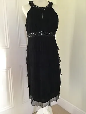 Jessica Howard Black Layered And Beaded Frill Dress Size 14 Cocktail / Party • £25