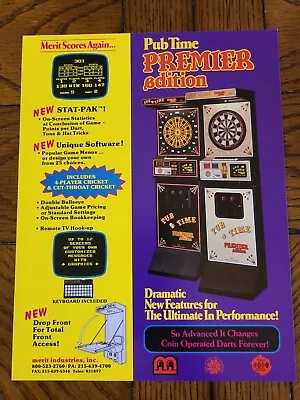 Vintage ORIGINAL Pub Time Premier  Dart Board 1989 Arcade Game Brochure AD FLYER • $6.95