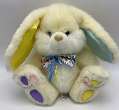 Vintage Kids Of America Plush Bunny Rabbit Easter Basket Ivory W/ Bow 9  Seated • $29.99
