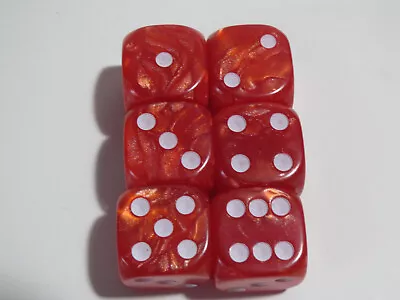 NEW Dice Set Of 6 D6 (16mm) - Pearl Red W/ White Pips • $7.64