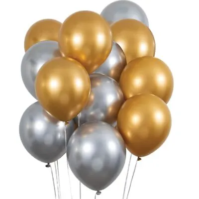 Silver And Gold Metallic 12-inch Latex Balloons 12 Per Pack Gold Decorations • $3.29