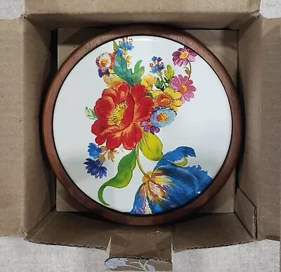 MacKenzie Childs White Flower Market Enamel Wood Coasters Set Of 4 • $58