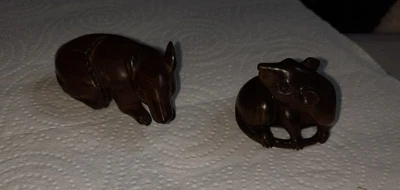 £9.99 • Buy Two Vintage Dark Wood Rat/Mouse Netsuke
