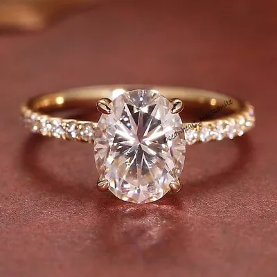 2 Ct Oval Cut Moissanite Solitare Simple Ring For Women 14k Yellow Gold Plated • $159.47