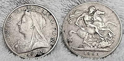 1893 Solid Silver Antique Queen Victoria Crown Coin Vintage Old 0.925 Sterling • $124.44