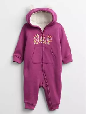 Baby GAP Logo Pramsuit Teddy Fleece Sherpa Warm Snowsuit Hooded Ears Furry NEW • £9.99