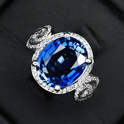 Entrancing Sapphire Royal Blue Oval 6.10 Ct. 925 Sterling Silver Ring Size 5.25 • $24.99