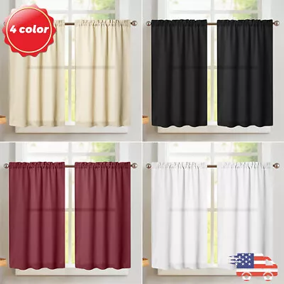 34 W Kitchen Tier Rod Pocket Casual Weave Textured Cafe Curtain 2 Panels • $14.44