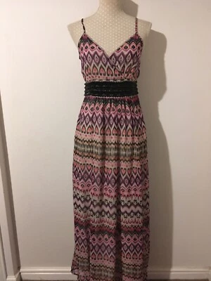 £19.95 • Buy Matthew Williamson Boho Beaded Floaty Chiffon Maxi Dress Size 10/12 Holiday