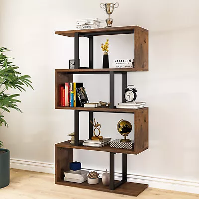 5 Tier Bookcase Wooden S-Shaped Z-Shelf Bookshelf Display Rack Storage Shelf • $72.99