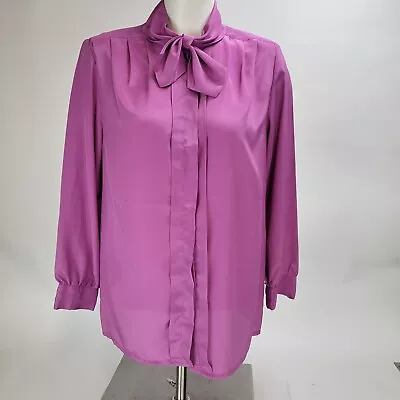 Vintage JG Joyce Blouse Silky Preppy Necktie Long Sleeve Secretary Size 6P • $11.75