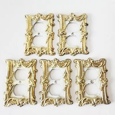Lot Of 5 Vintage Brass Floral OUTLET Light Switch Plate Cover By M.C. Co. Ornate • $50.99
