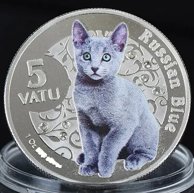 Vanuatu 5 Vatu 2015 UNC Russian Blue Cat Silver Plated Colorized Coin • $6.90