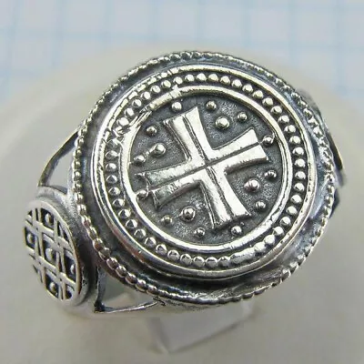 925 Sterling Silver Ring Signet US Size 10.25 - 10.5 Maltese Cross Oxidized • $112.99