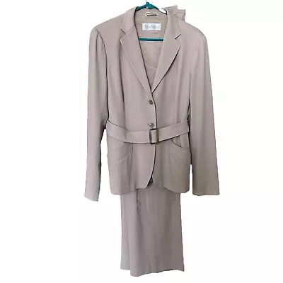 Max Mara Suit 14 Virgin Wool And Silk Beige Jacket Pants Belt Made In Italy  • $150