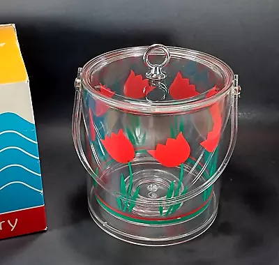 Ice Bucket Acrylic 3qt Retro Red Tulips Barware By Sun Country In Box Vintage • $20