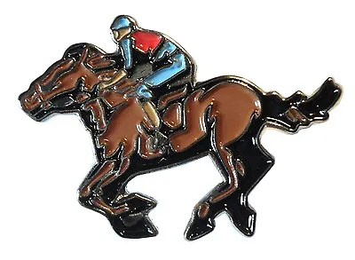 Racehorse & Jockey Horse Racing Riding Thoroughbred Equestrian Enamel Badge NEW • £3.79