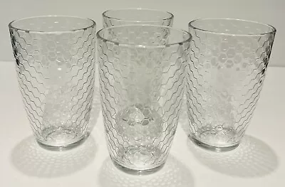 Set Of 4 Vintage Circleware Honeycomb/Chicken Wire Clear Glass Tumblers • $24.99