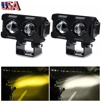 2x Motorcycle LED Spot Light Auxiliary Headlight Driving Fog Lamp Yellow+White • $19.98