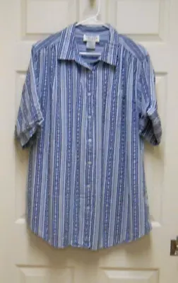 Mainstreet Blues Seersucker Large 3/4 Roll Tab Sleeves Button Down Shirt Top • $15.16