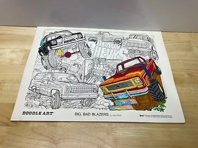 Vintage Doodle Art Coloring Poster Big Bad Blazers Trucks 11x15 1982 • $24.99