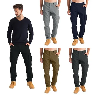 Mens Cargo Combat Work Trousers Chino Cotton 6 Pocket Full Pant size 32-44 • $23.79
