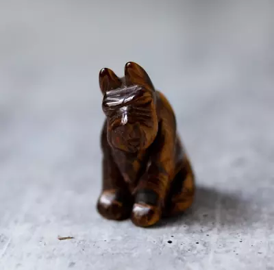 Carved Stone Tiger Eye Dog Gemstone Carving SCHNAUZER Mini Miniature • $14.99