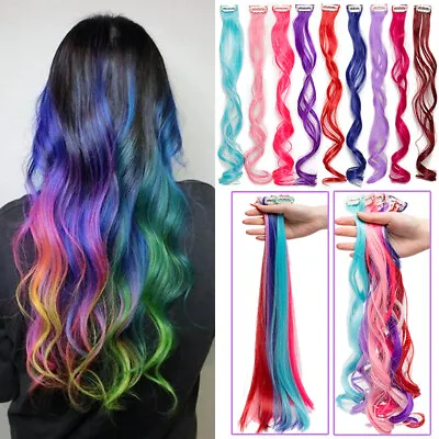 10PCS Rainbow Multi Colour Clip In Hair Extensions Highlight Streaks Festival UK • £9.86