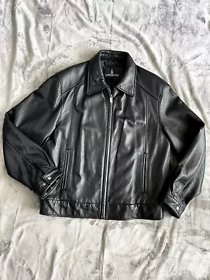 Vintage London Fog Mens Black Leather Jacket Size L Quilt Lined Bomber • $69.99