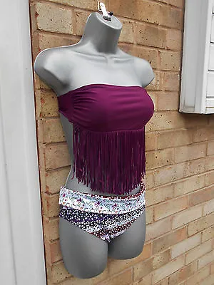 Ladies Womens Multicoloured Summer Beach Tassel Fringe Bikini Padded Bra Size S • £8.99