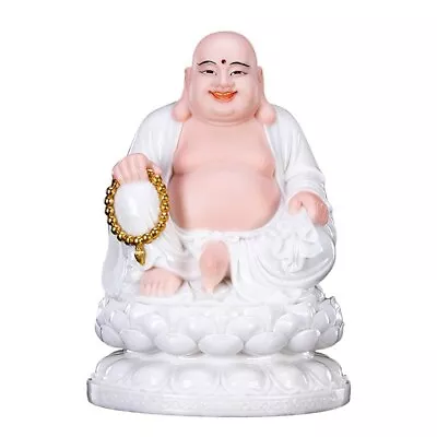 10  25cm White Marble Maitreya Buddha Statue Big Belly Laughing Buddha Worship • $254.15
