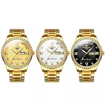 $23.98 • Buy NEW Business Men's Gold Diamond Watch Luxury Stainless Steel Quartz Watch