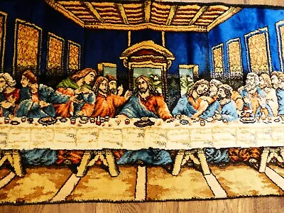 VTG Tapestry Wall Hanging Rug The Last Supper Made In Italy W.P.L. Plush 39x19.5 • $45