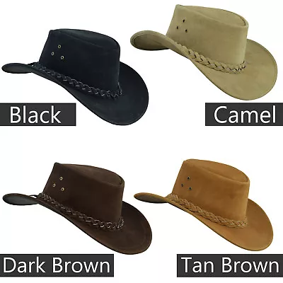 £17.99 • Buy Australian Western Style Cowboy Bush Leather Hat With Braided Band & Chin Straps