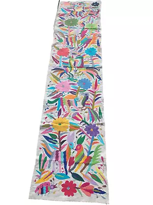 Multi-colored Otomi Mexican Embroidered Cotton Animal Bird Nature Motif Long • $138