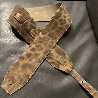 Leather Guitar Strap - Brown Suede Leopard -  3’ Wide • $29