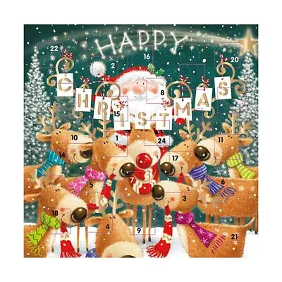 Santa And Reindeer Happy  Christmas Cartoon Advent Calendar 230 X 230 Mm + Env • £6.29
