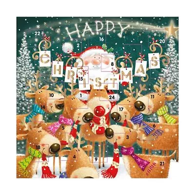 Santa And Reindeer Happy  Christmas Cartoon Advent Calendar 230 X 230 Mm + Env • £6.29