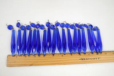 $37 • Buy Lot Of 18 Antique Glass Prisms Blue Crystal Chandelier Faceted With Beads