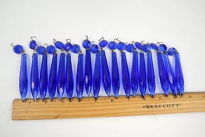 $37 • Buy Lot Of 18 Antique Glass Prisms Blue Crystal Chandelier Faceted With Beads