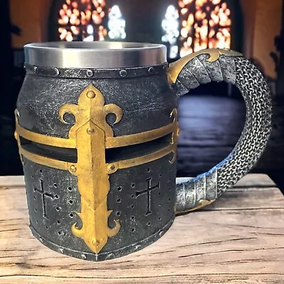 Ebros Medieval Crusader Knight Suit Of Armor Helmet Beer Coffee Cup Mug Steel • $18.99