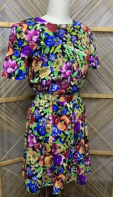 Vintage Dress 1990s Wildflower Silk Small • $26