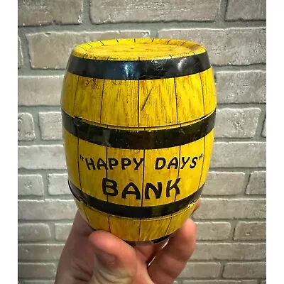 Vintage Happy Days Barrel Coin Bank Tin Lithograph Litho J. Chein Co Usa • $14.99