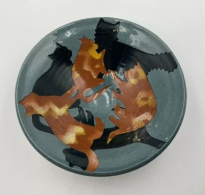 $19 • Buy Westcote Bell Cat Silhouette Art Pottery Footed Bowl Vaughan L. Smith Blue