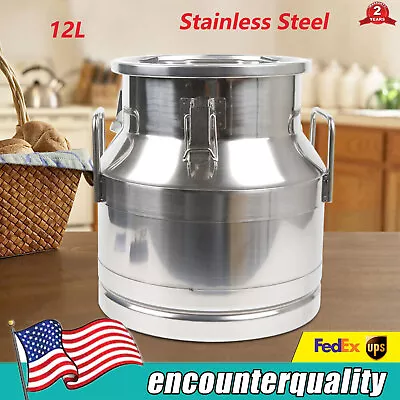 12 L Milk Can Stainless Steel Milk Transport Bucket Wine Pail Bucket Tote Jug • $78