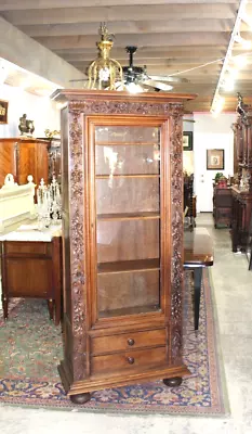 French Antique Walnut Renaissance Display Cabinet / Bookcase • $3400