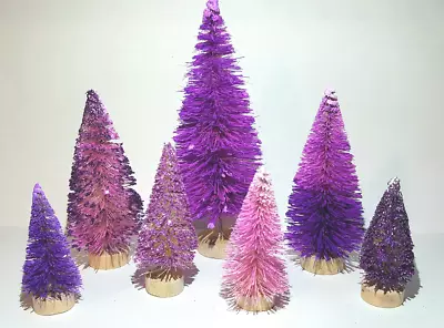 LOT 7 PURPLE PASSION Christmas XMAS Mini Miniature Sisal Bottle Brush Trees • $26.95